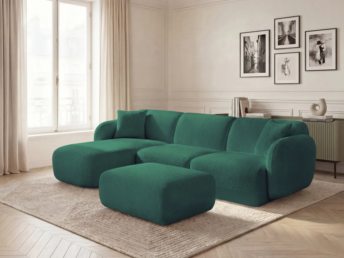 Canapé d'angle fixe modulable ANDA tissu chenille avec pouf - Image 13