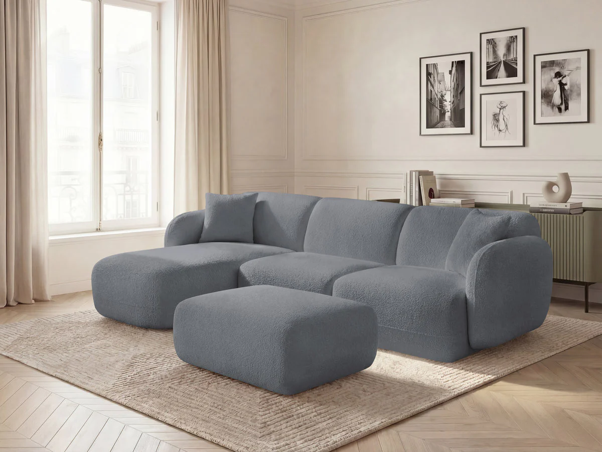 Canapé d'angle fixe modulable ANDA tissu chenille avec pouf - Image 19