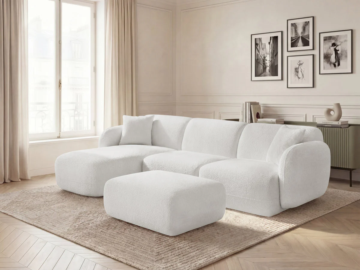 Canapé d'angle fixe modulable ANDA tissu chenille avec pouf - Image 2