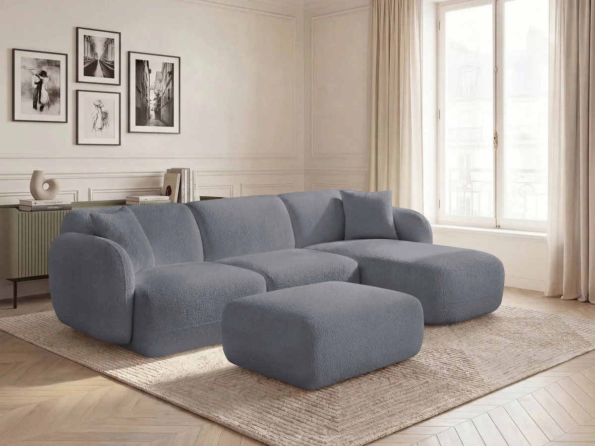 Canapé d'angle fixe modulable ANDA tissu chenille avec pouf - Image 20