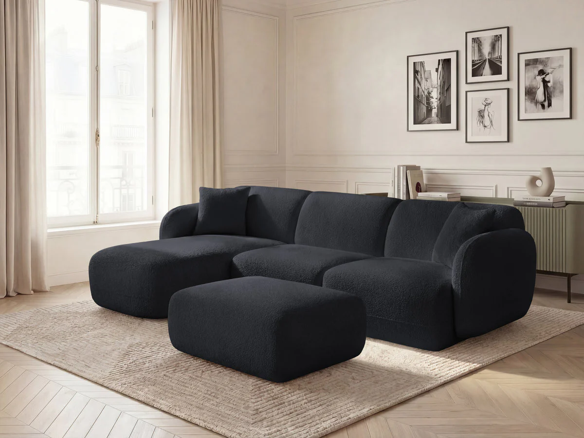 Canapé d'angle fixe modulable ANDA tissu chenille avec pouf - Image 21