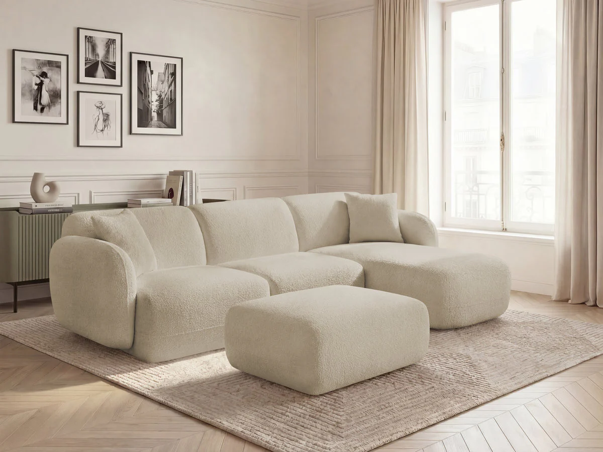 Canapé d'angle fixe modulable ANDA tissu chenille avec pouf - Image 23