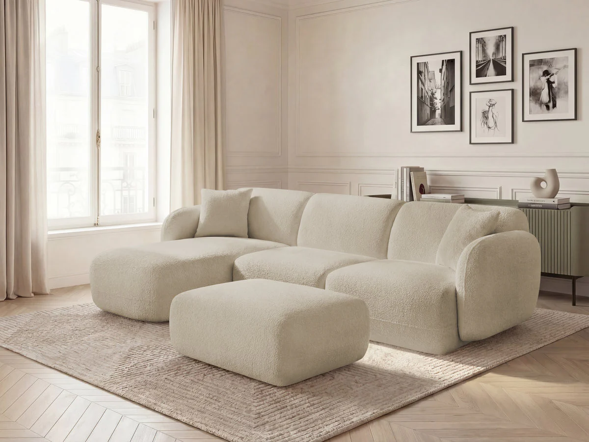 Canapé d'angle fixe modulable ANDA tissu chenille avec pouf - Image 26
