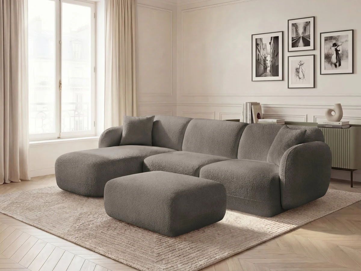 Canapé d'angle fixe modulable ANDA tissu chenille avec pouf - Image 27