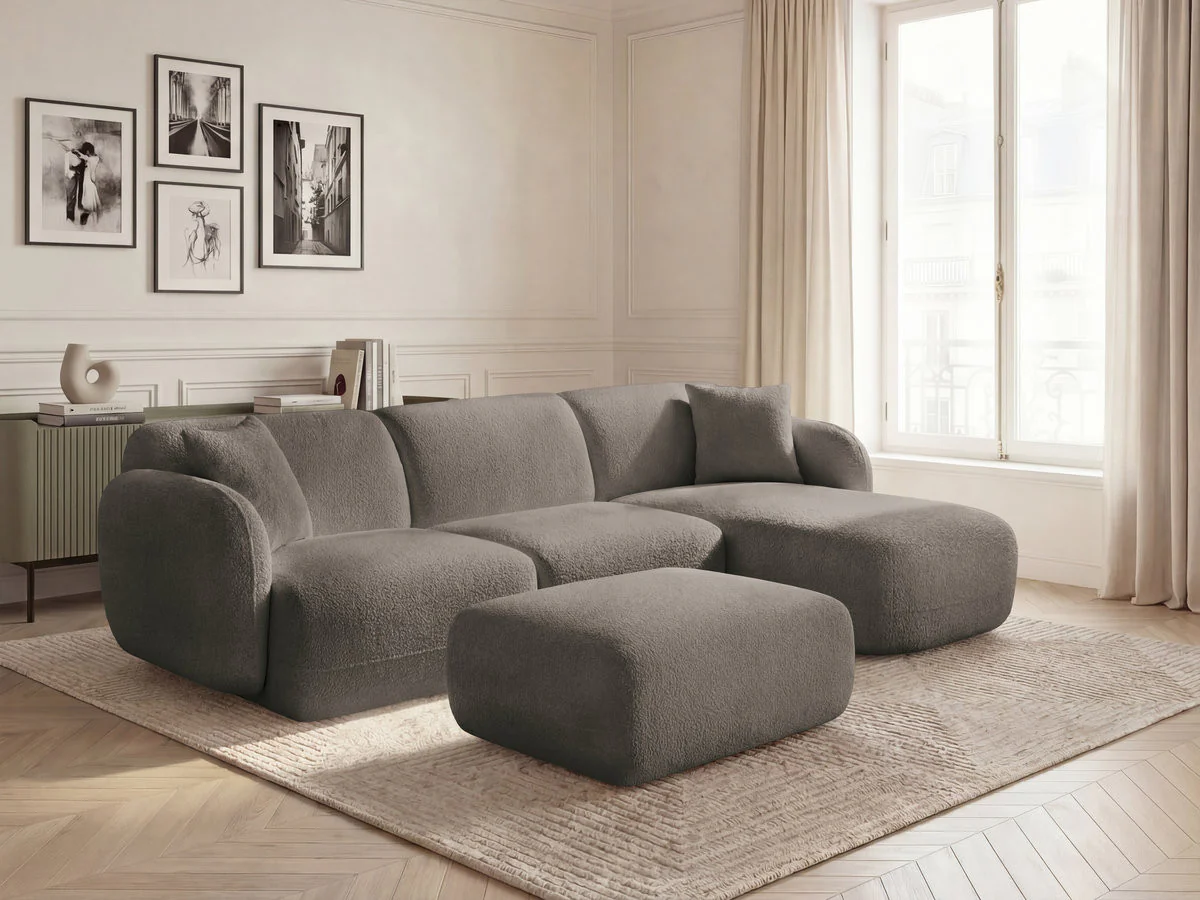 Canapé d'angle fixe modulable ANDA tissu chenille avec pouf - Image 28