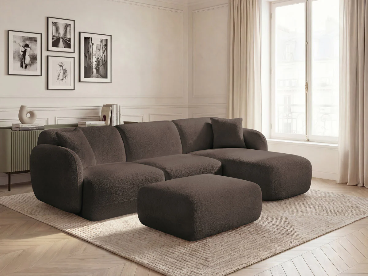 Canapé d'angle fixe modulable ANDA tissu chenille avec pouf - Image 30