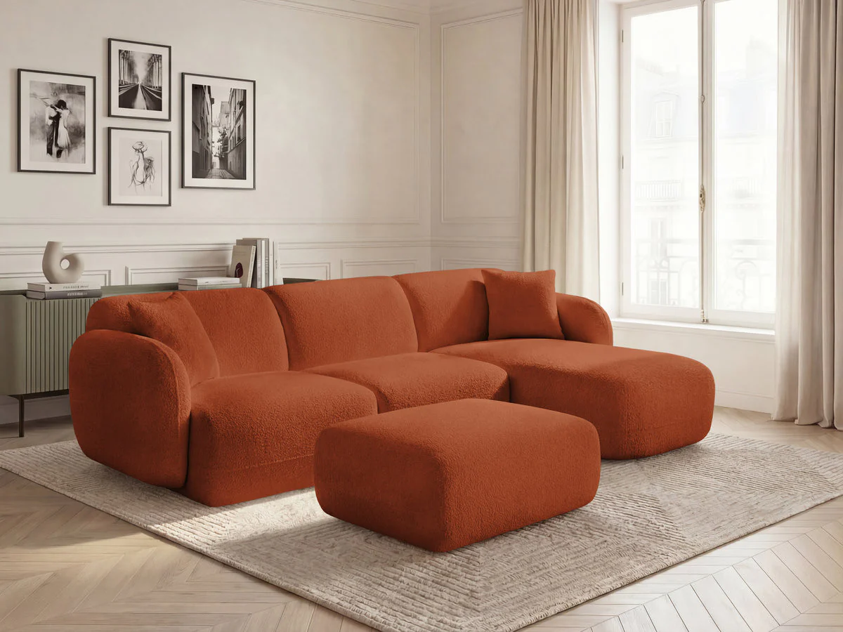 Canapé d'angle fixe modulable ANDA tissu chenille avec pouf - Image 32