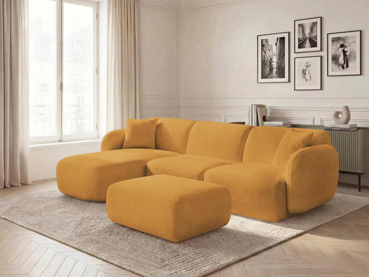 Canapé d'angle fixe modulable ANDA tissu chenille avec pouf - Image 33