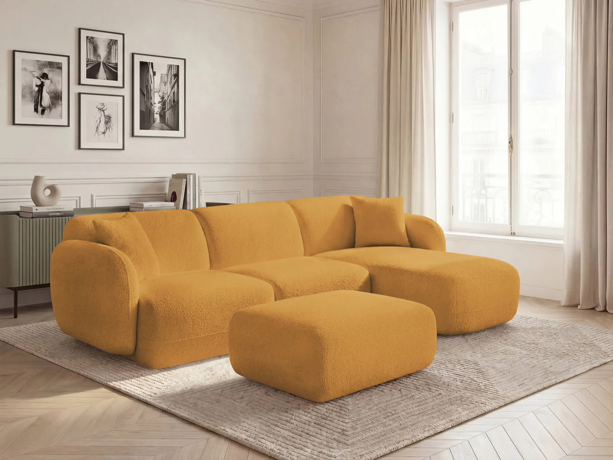 Canapé d'angle fixe modulable ANDA tissu chenille avec pouf - Image 34
