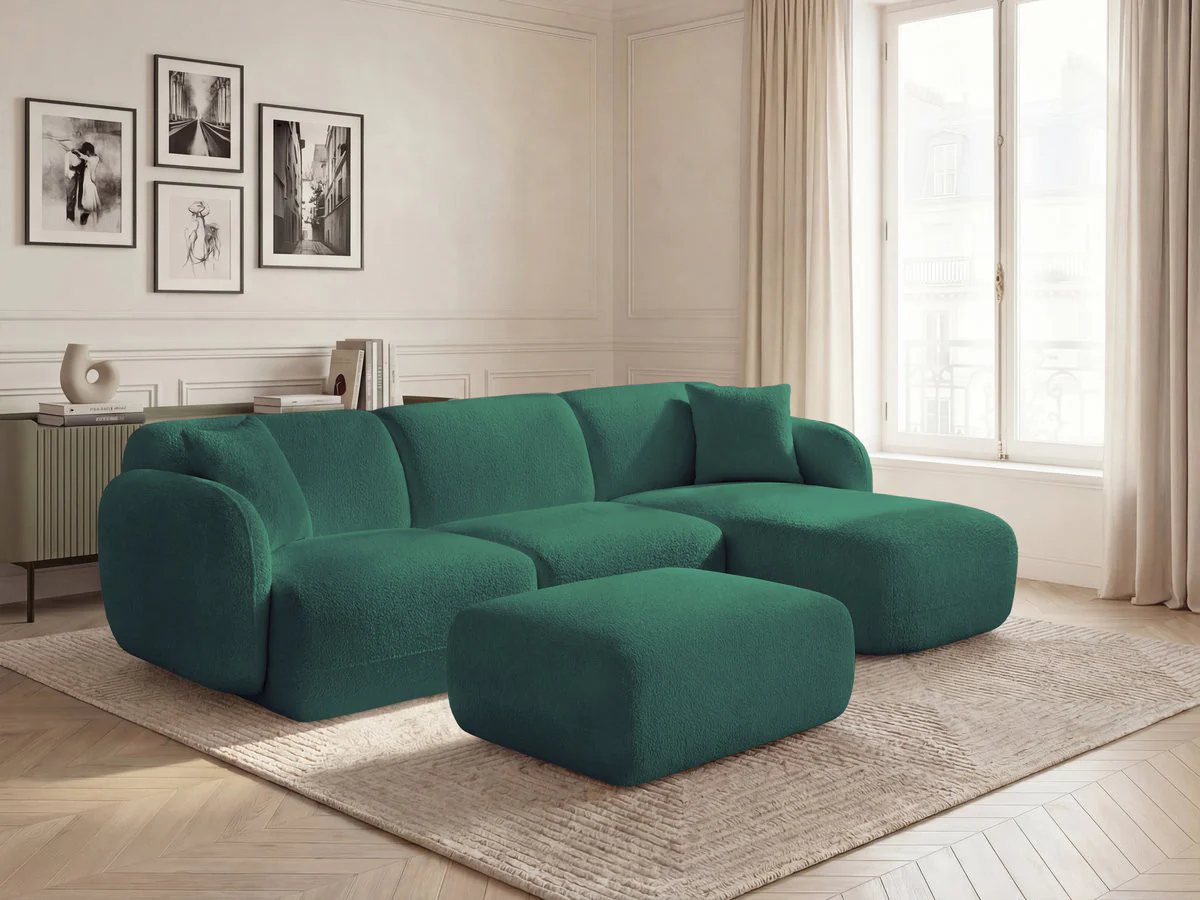 Canapé d'angle fixe modulable ANDA tissu chenille avec pouf - Image 36