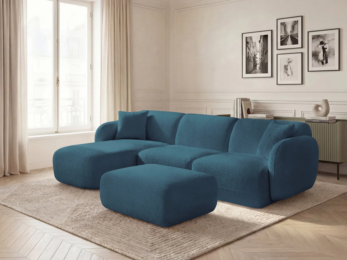 Canapé d'angle fixe modulable ANDA tissu chenille avec pouf - Image 37