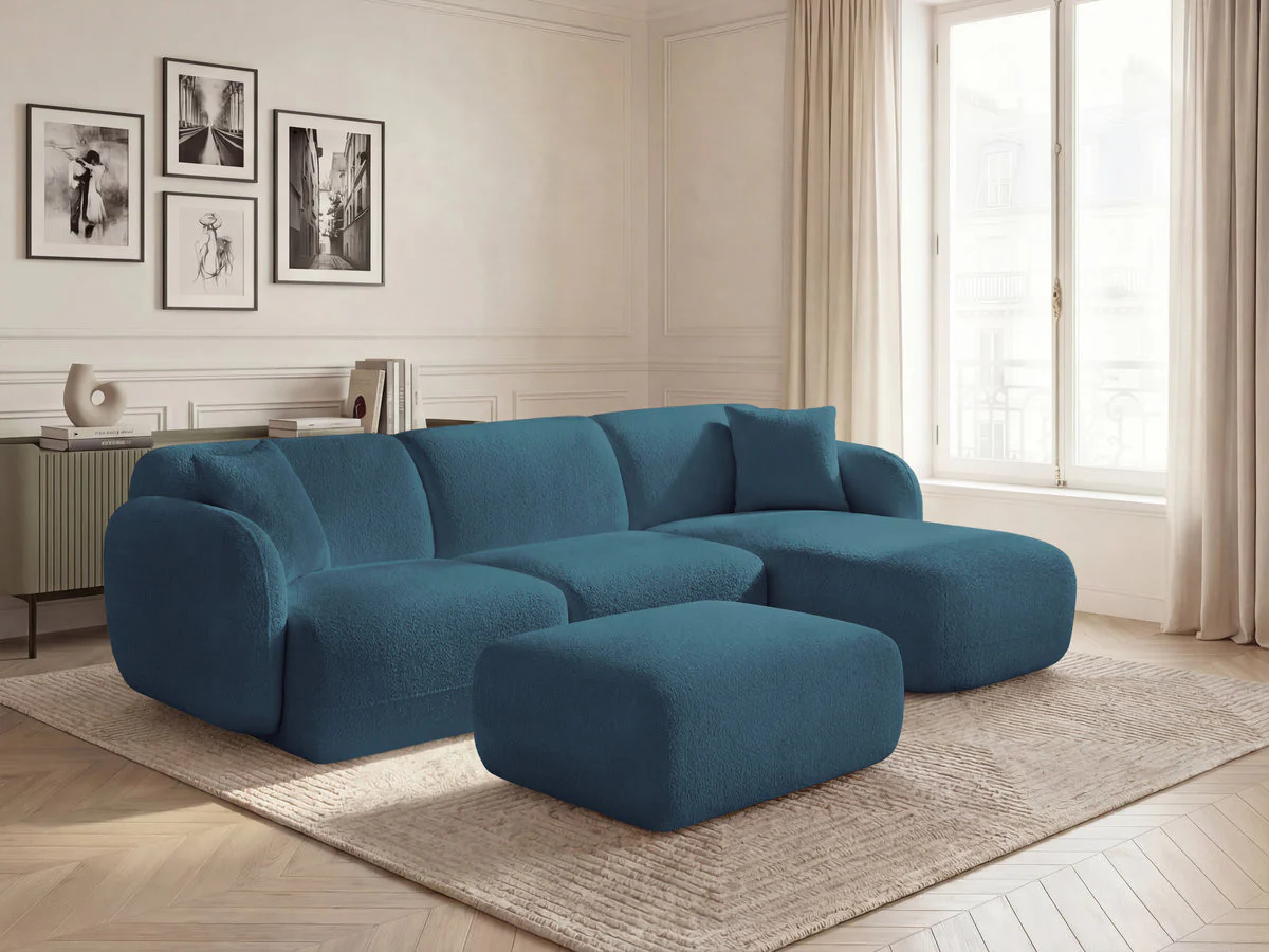 Canapé d'angle fixe modulable ANDA tissu chenille avec pouf - Image 38