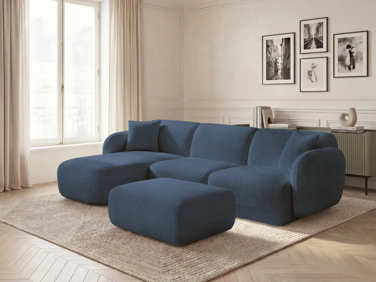 Canapé d'angle fixe modulable ANDA tissu chenille avec pouf - Image 39