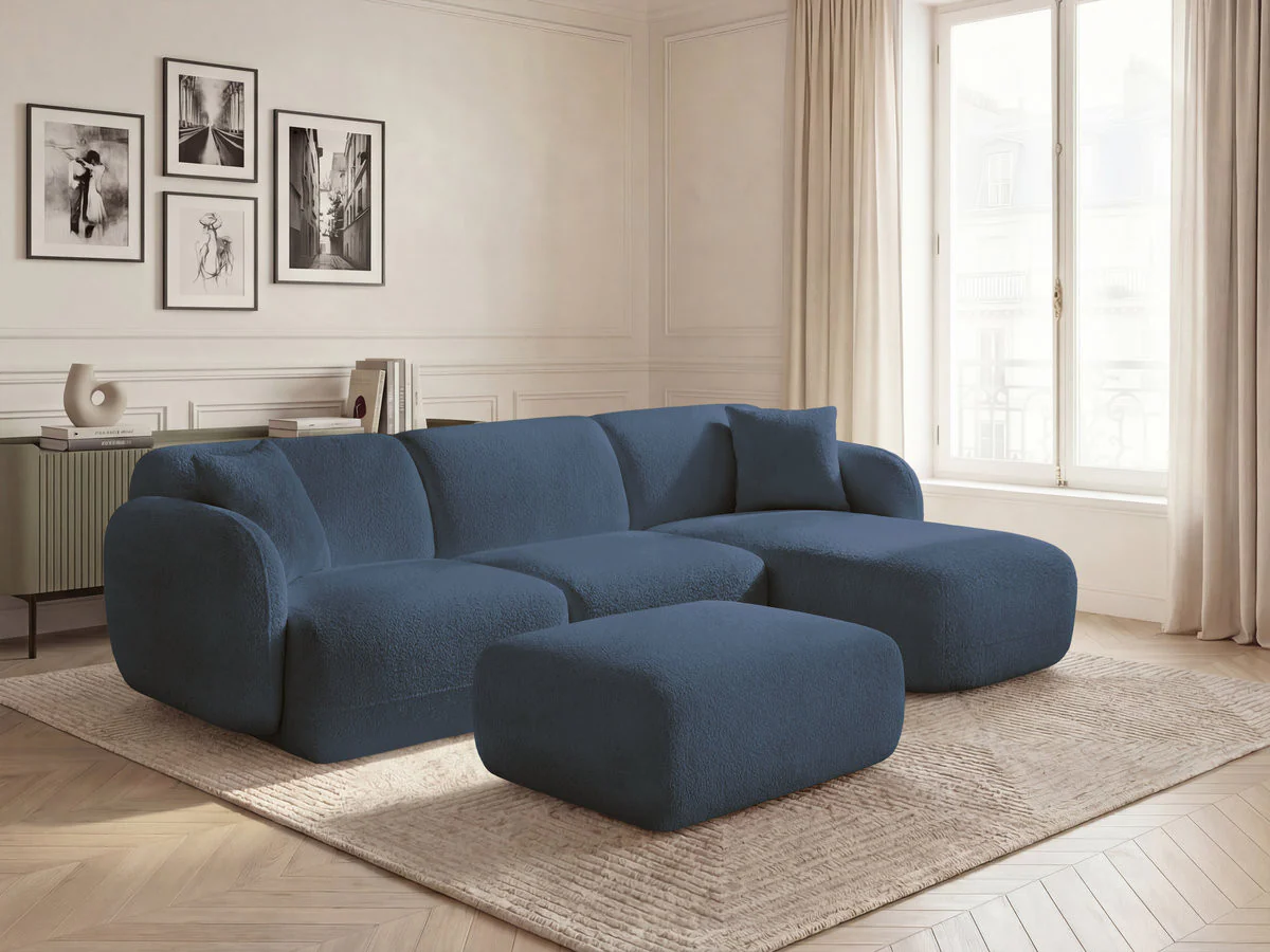 Canapé d'angle fixe modulable ANDA tissu chenille avec pouf - Image 40