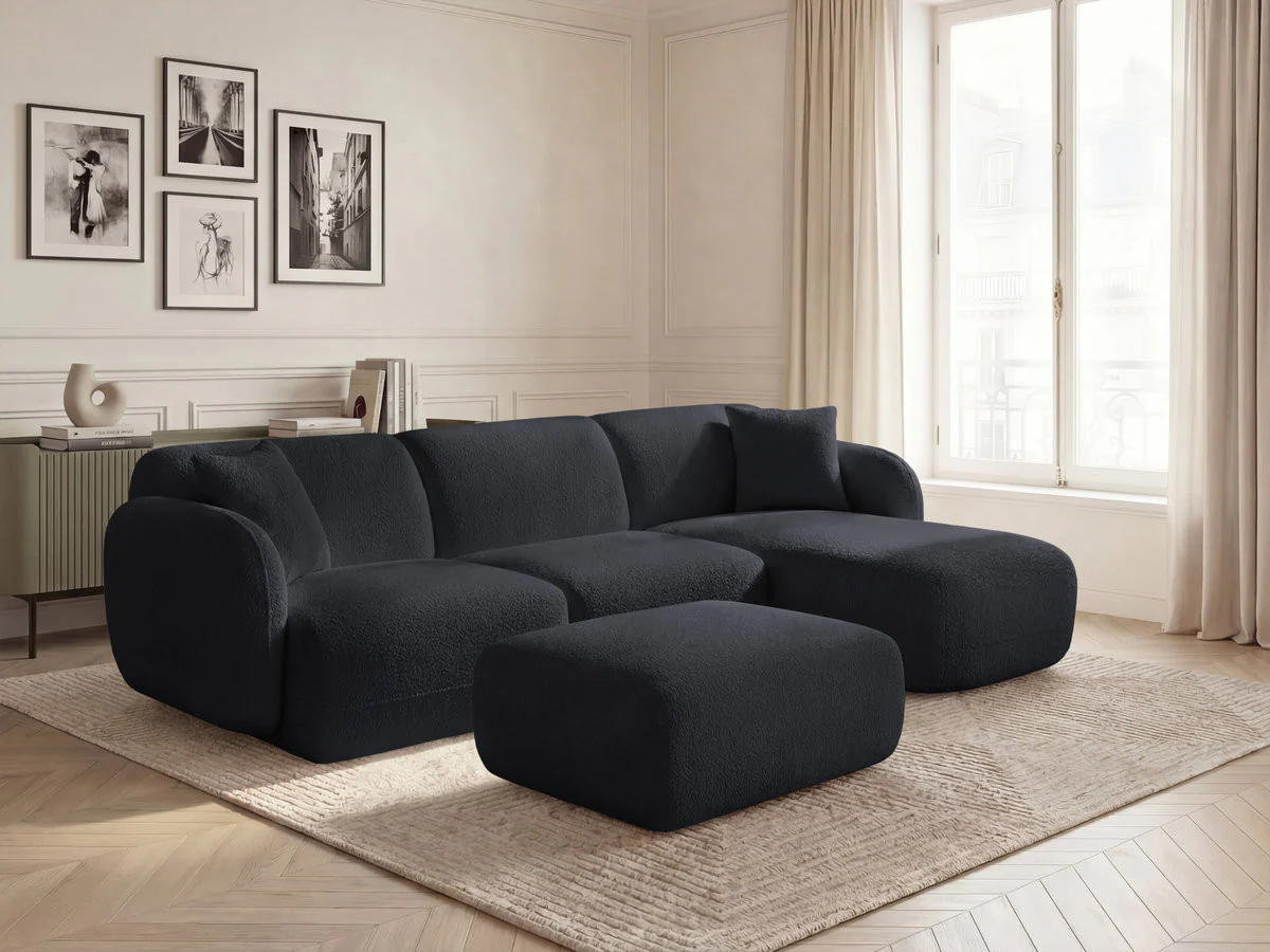 Canapé d'angle fixe modulable ANDA tissu chenille avec pouf - Image 44