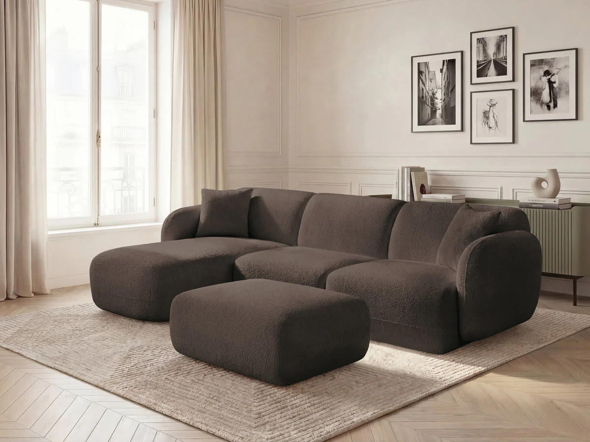 Canapé d'angle fixe modulable ANDA tissu chenille avec pouf - Image 7