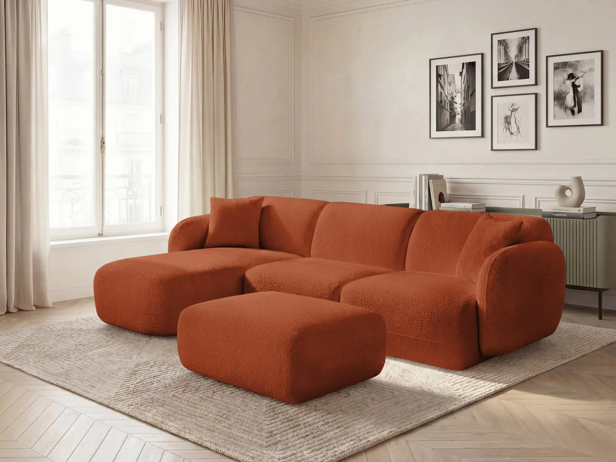 Canapé d'angle fixe modulable ANDA tissu chenille avec pouf - Image 9