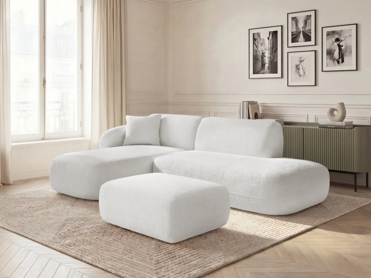 Canapé d'angle fixe modulable ANDA avec 1 méridienne, 1 chauffeuse bout de canapé et 1 pouf - Image 2