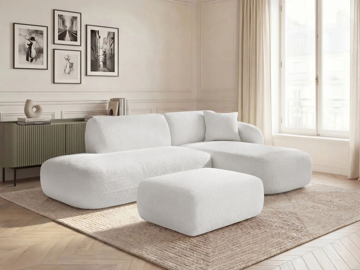 Canapé d'angle fixe modulable ANDA avec 1 méridienne, 1 chauffeuse bout de canapé et 1 pouf - Image 3