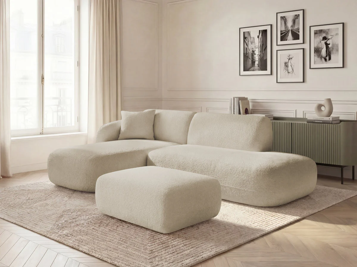 Canapé d'angle fixe modulable ANDA avec 1 méridienne, 1 chauffeuse bout de canapé et 1 pouf - Image 4