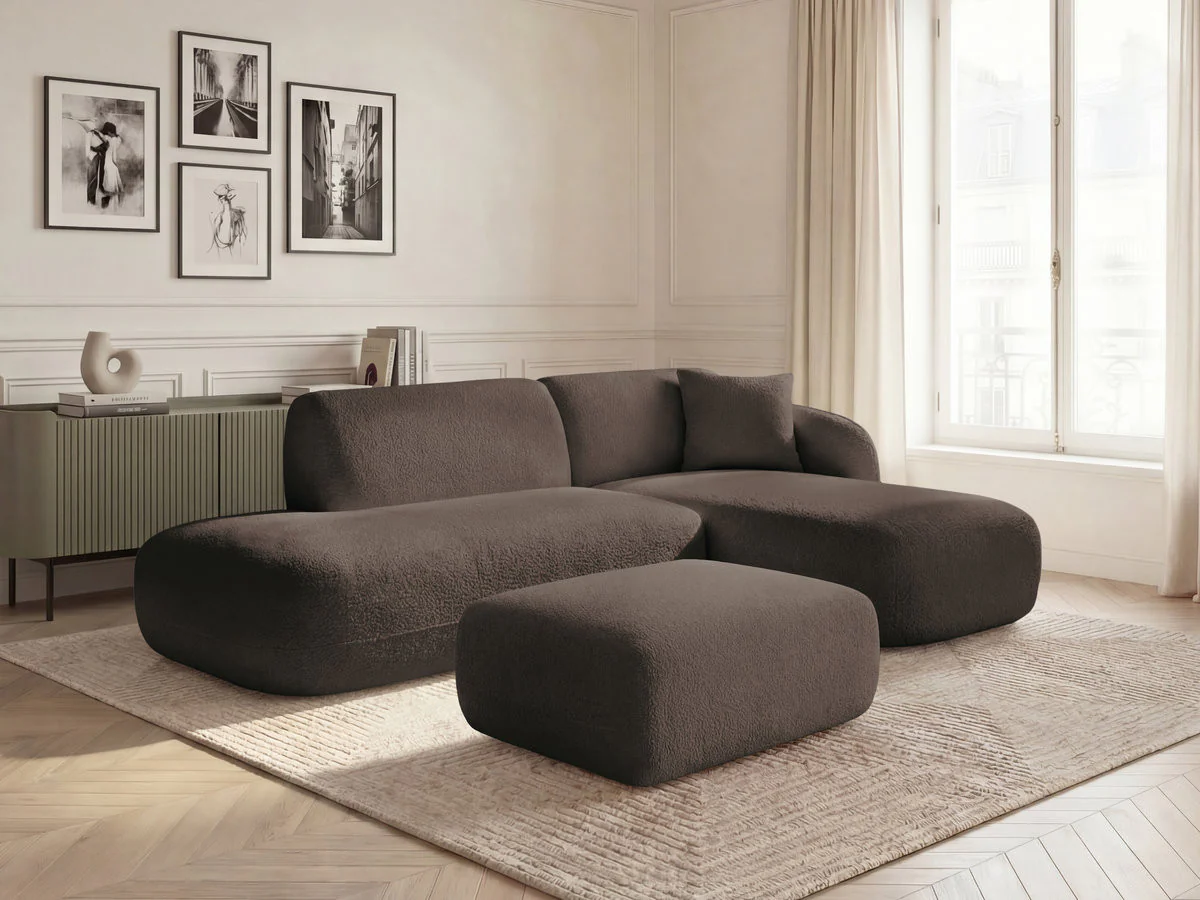 Canapé d'angle fixe modulable ANDA avec 1 méridienne, 1 chauffeuse bout de canapé et 1 pouf - Image 9