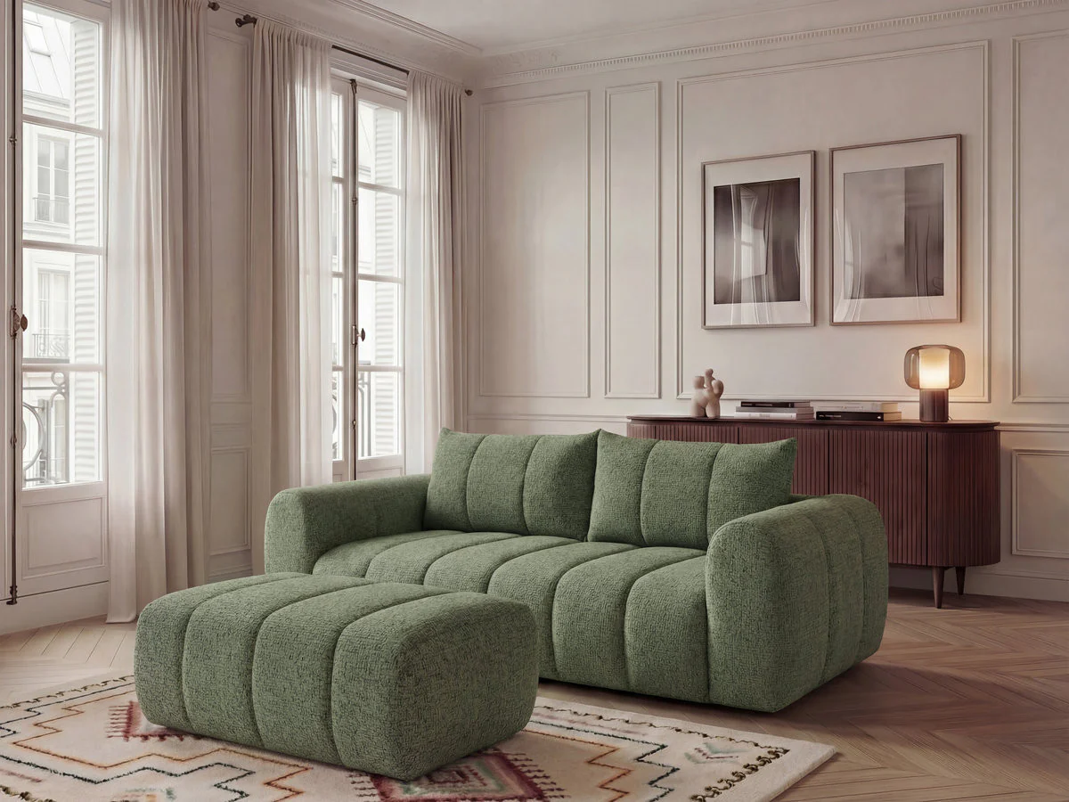 Canapé droit fixe 3 places NESTY tissu chiné avec pouf - Image 10