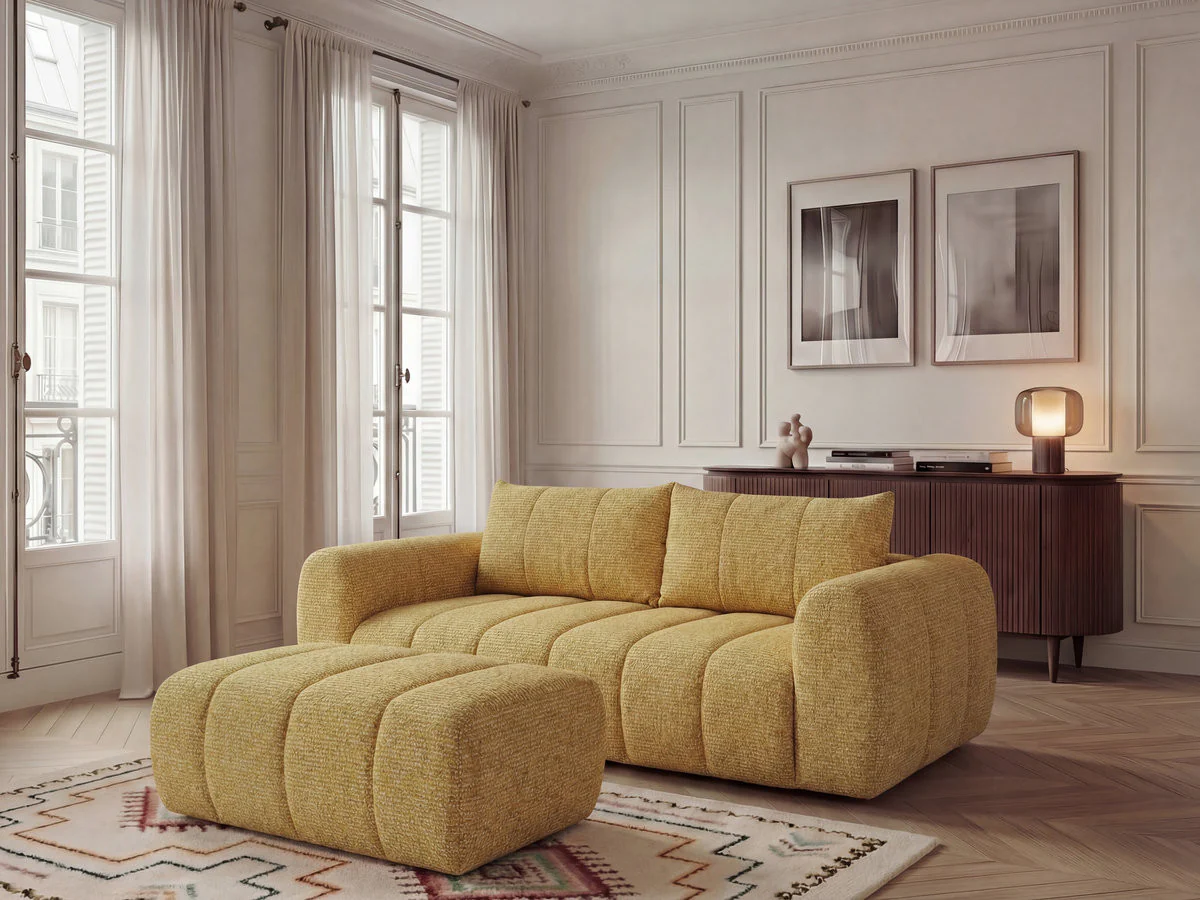 Canapé droit fixe 3 places NESTY tissu chiné avec pouf - Image 12