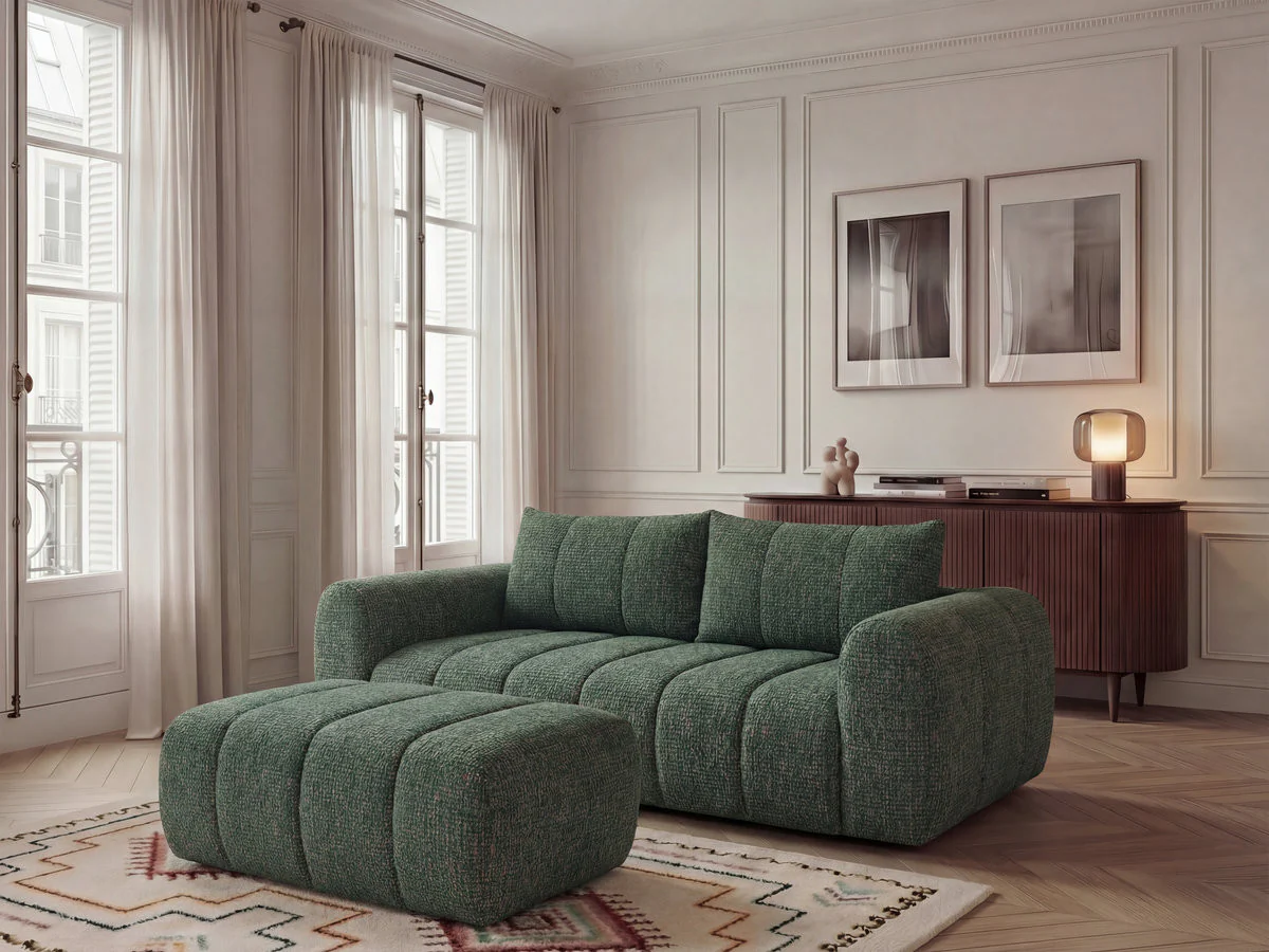 Canapé droit fixe 3 places NESTY tissu chiné avec pouf - Image 15