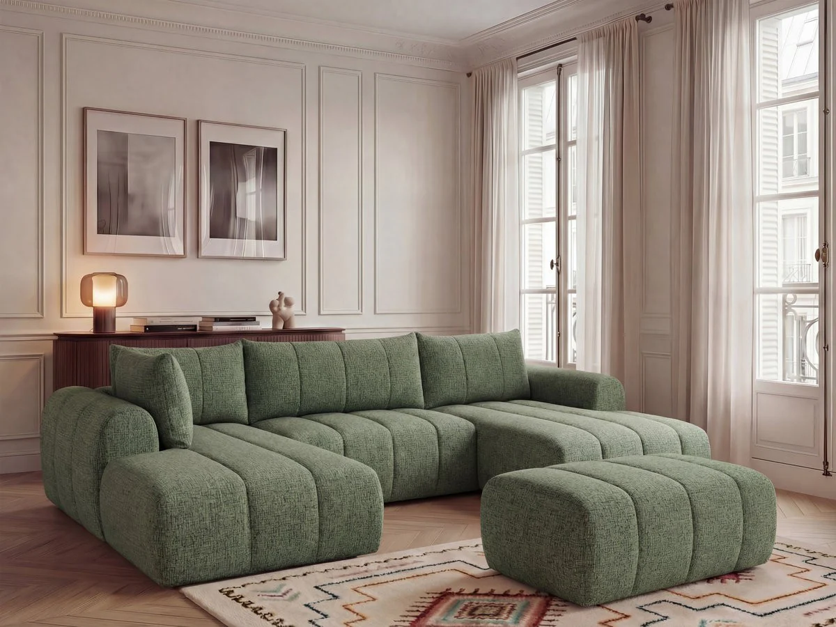 Canapé panoramique fixe NESTY tissu chiné avec pouf - Image 18