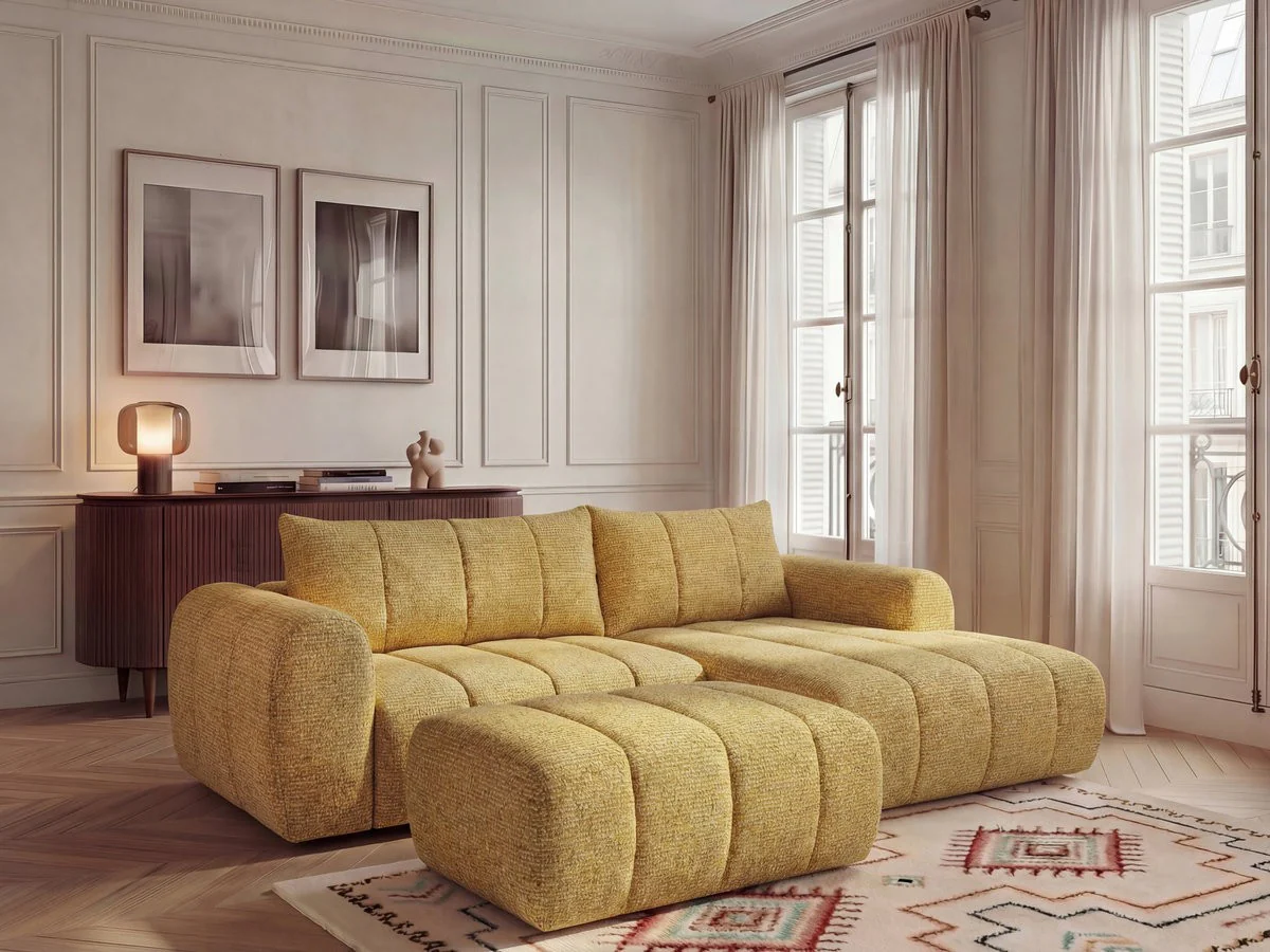 Canapé d'angle fixe NESTY tissu chiné avec pouf - Image 22