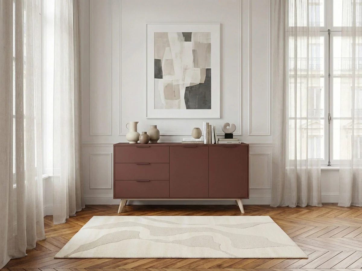 Buffet 2 portes 3 tiroirs 140 cm CAPUS pin laqué terracotta