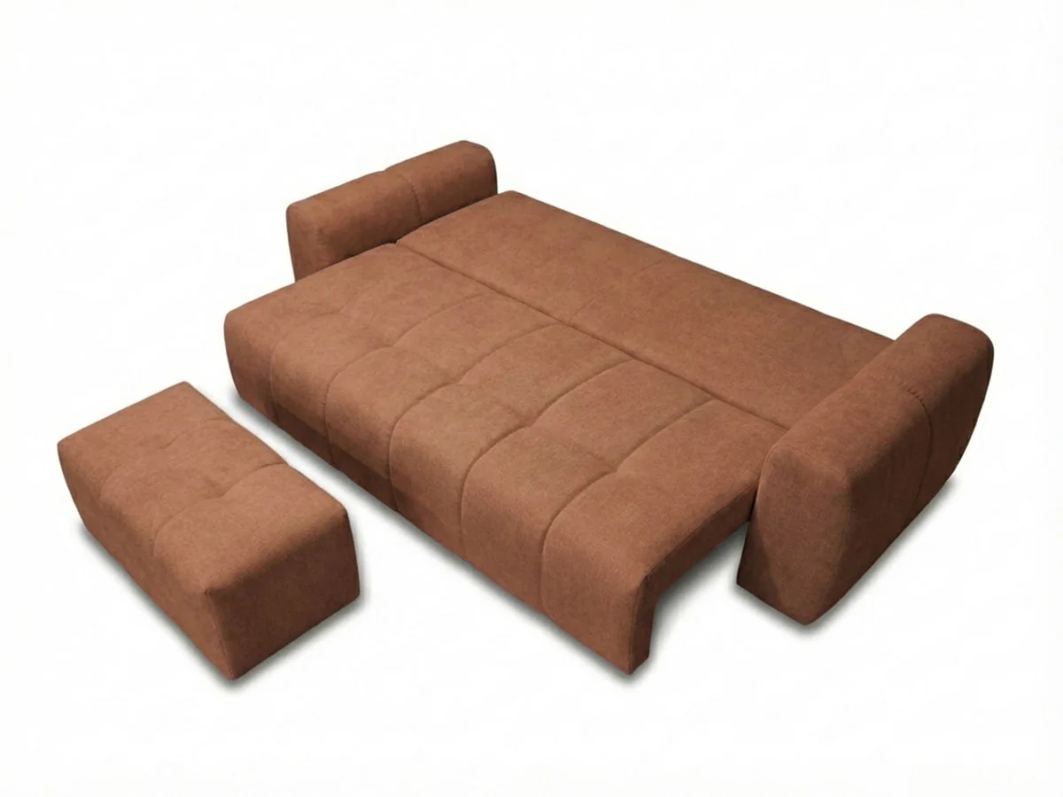Canapé 3 places convertible ROXELANE tissu chiné avec pouf - Image 5