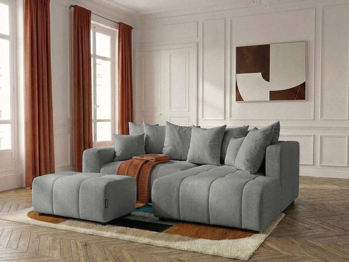 Canapé d'angle L convertible coffre ROXELANE tissu chiné avec pouf - Image 10
