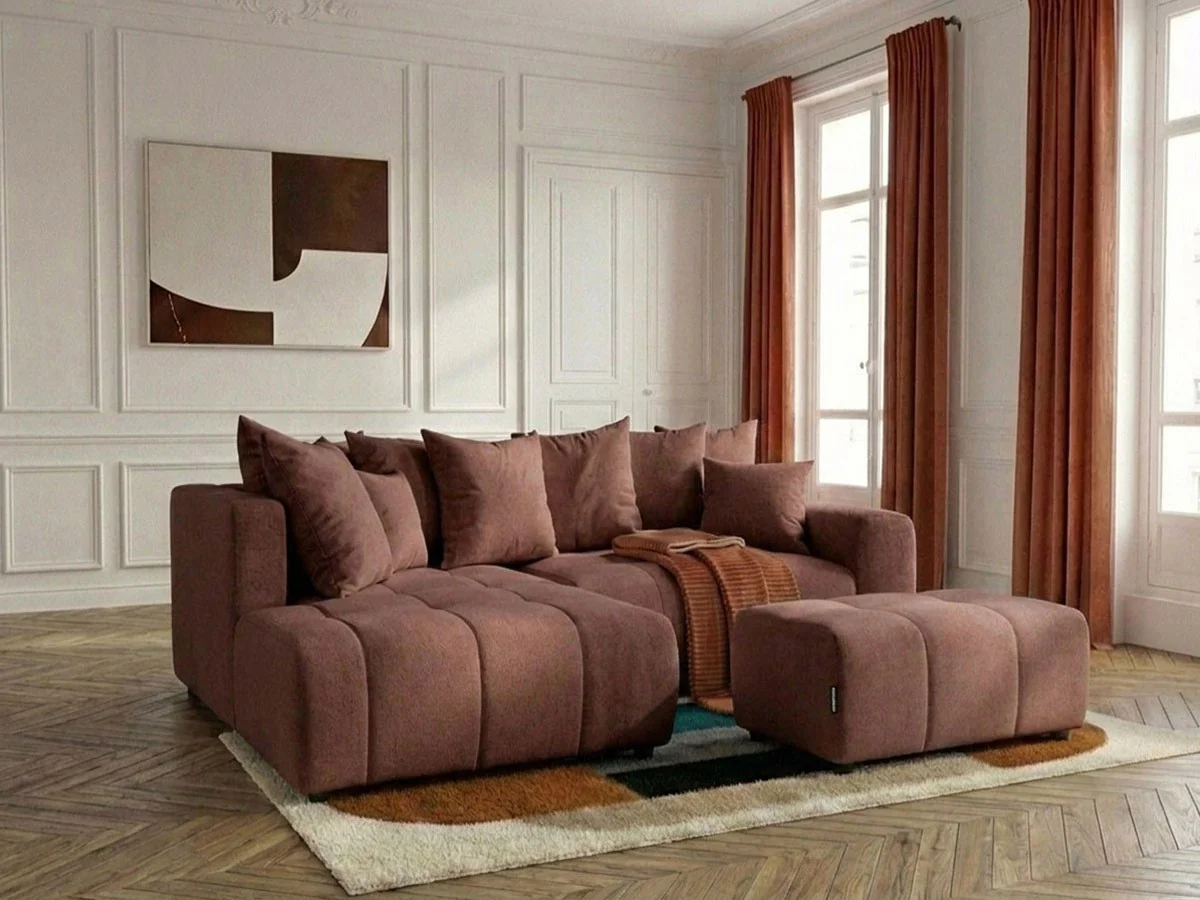 Canapé d'angle L convertible coffre ROXELANE tissu chiné avec pouf - Image 15