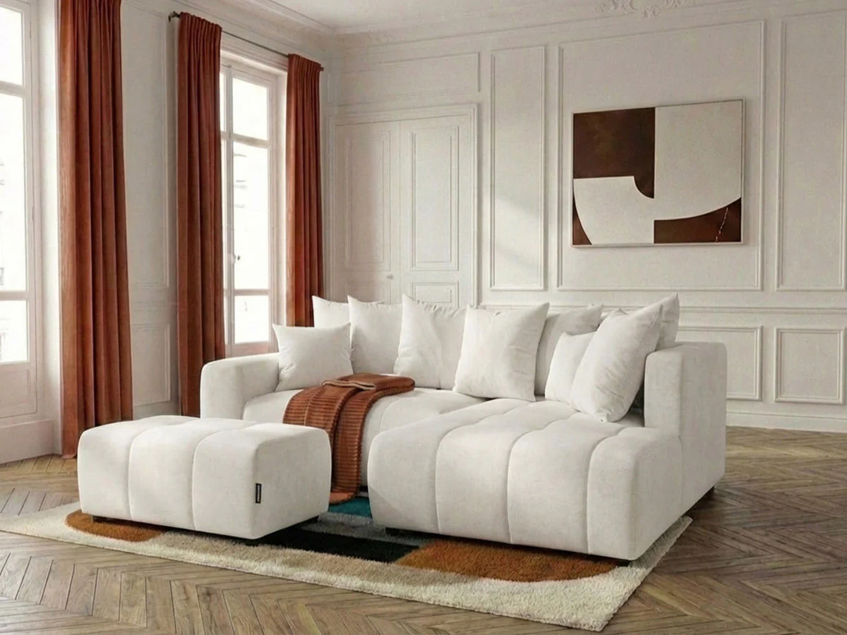 Canapé d'angle L convertible coffre ROXELANE tissu chiné avec pouf - Image 16