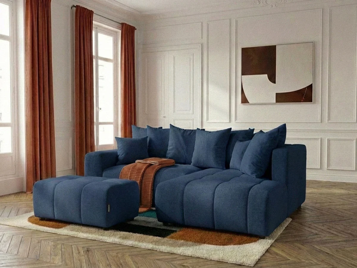 Canapé d'angle L convertible coffre ROXELANE tissu chiné avec pouf - Image 8