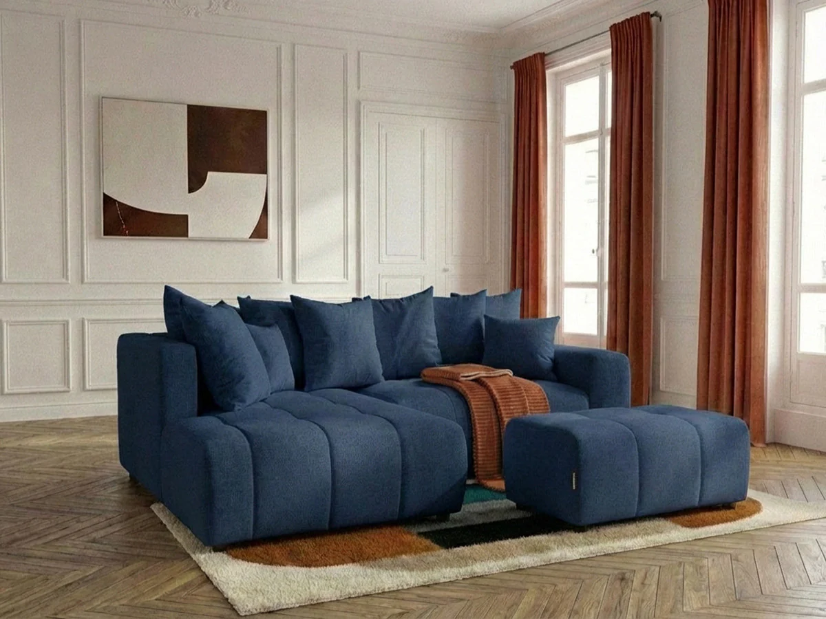 Canapé d'angle L convertible coffre ROXELANE tissu chiné avec pouf - Image 9