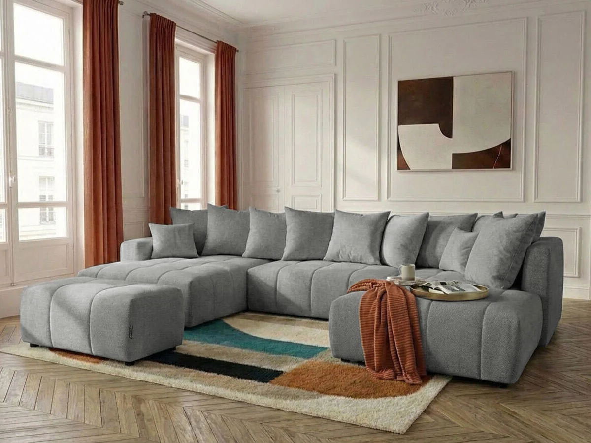 Canapé panoramique convertible ROXELANE tissu chiné avec pouf - Image 11
