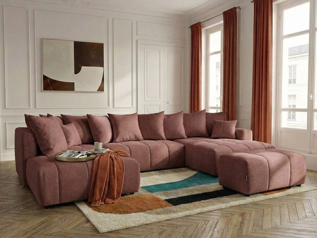 Canapé panoramique convertible ROXELANE tissu chiné avec pouf - Image 14