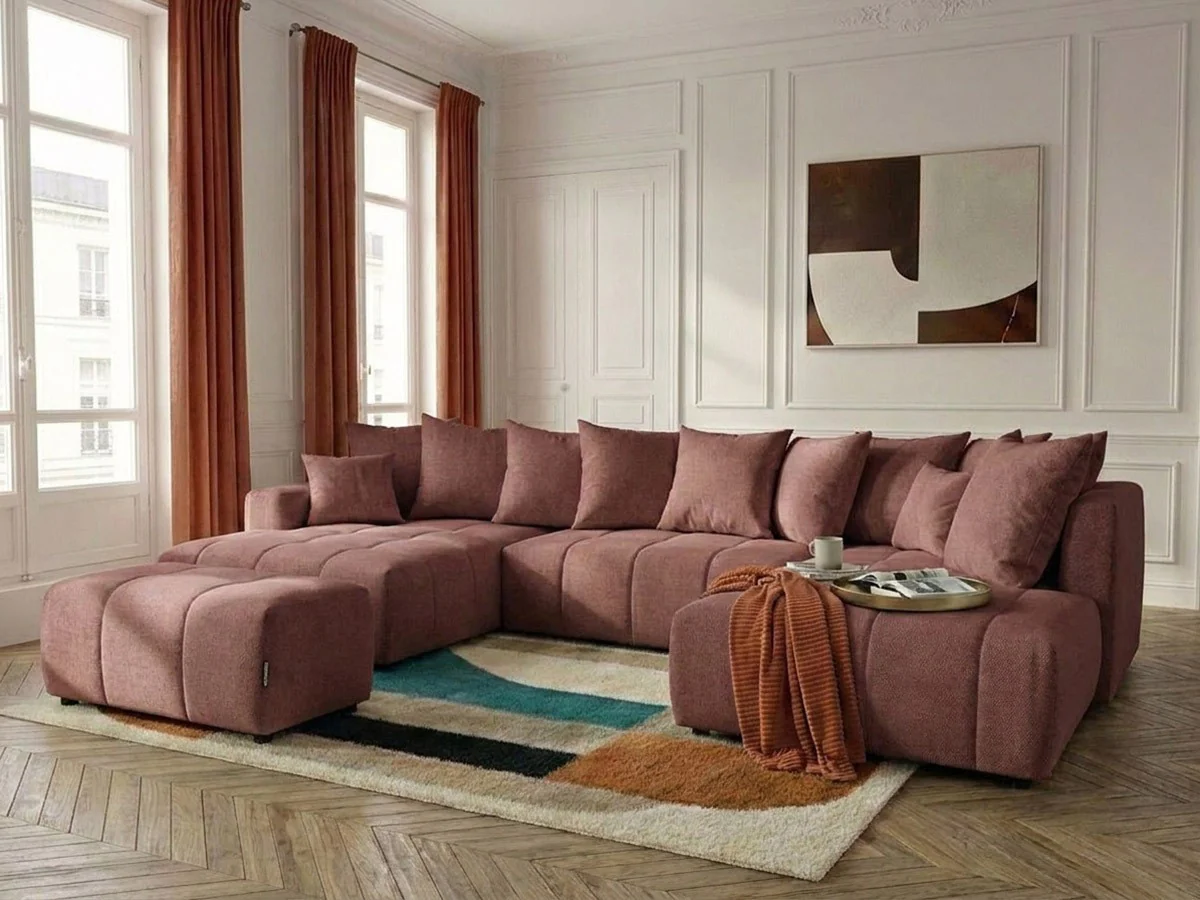 Canapé panoramique convertible ROXELANE tissu chiné avec pouf - Image 15