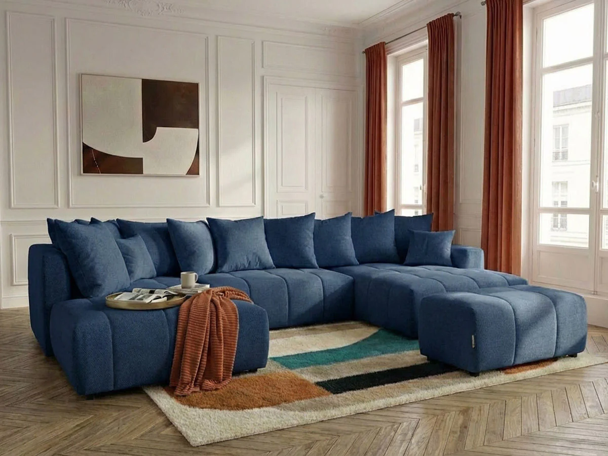 Canapé panoramique convertible ROXELANE tissu chiné avec pouf - Image 8
