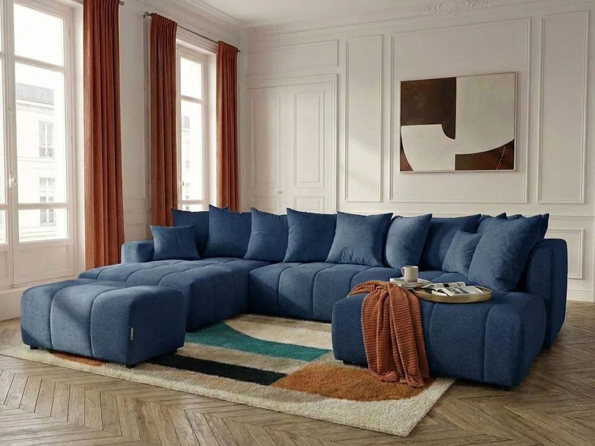Canapé panoramique convertible ROXELANE tissu chiné avec pouf - Image 9