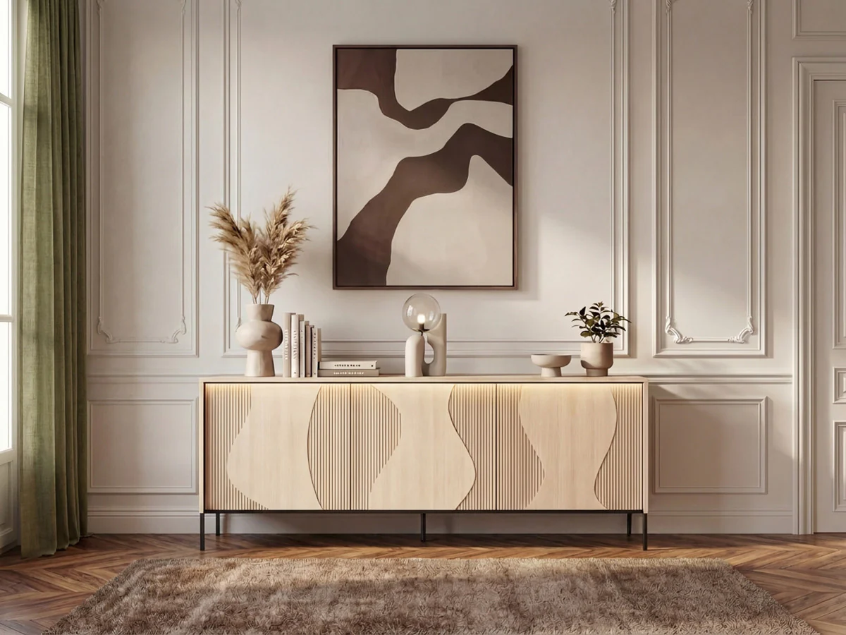 Buffet 3 portes FLORE effet chêne avec LEDS