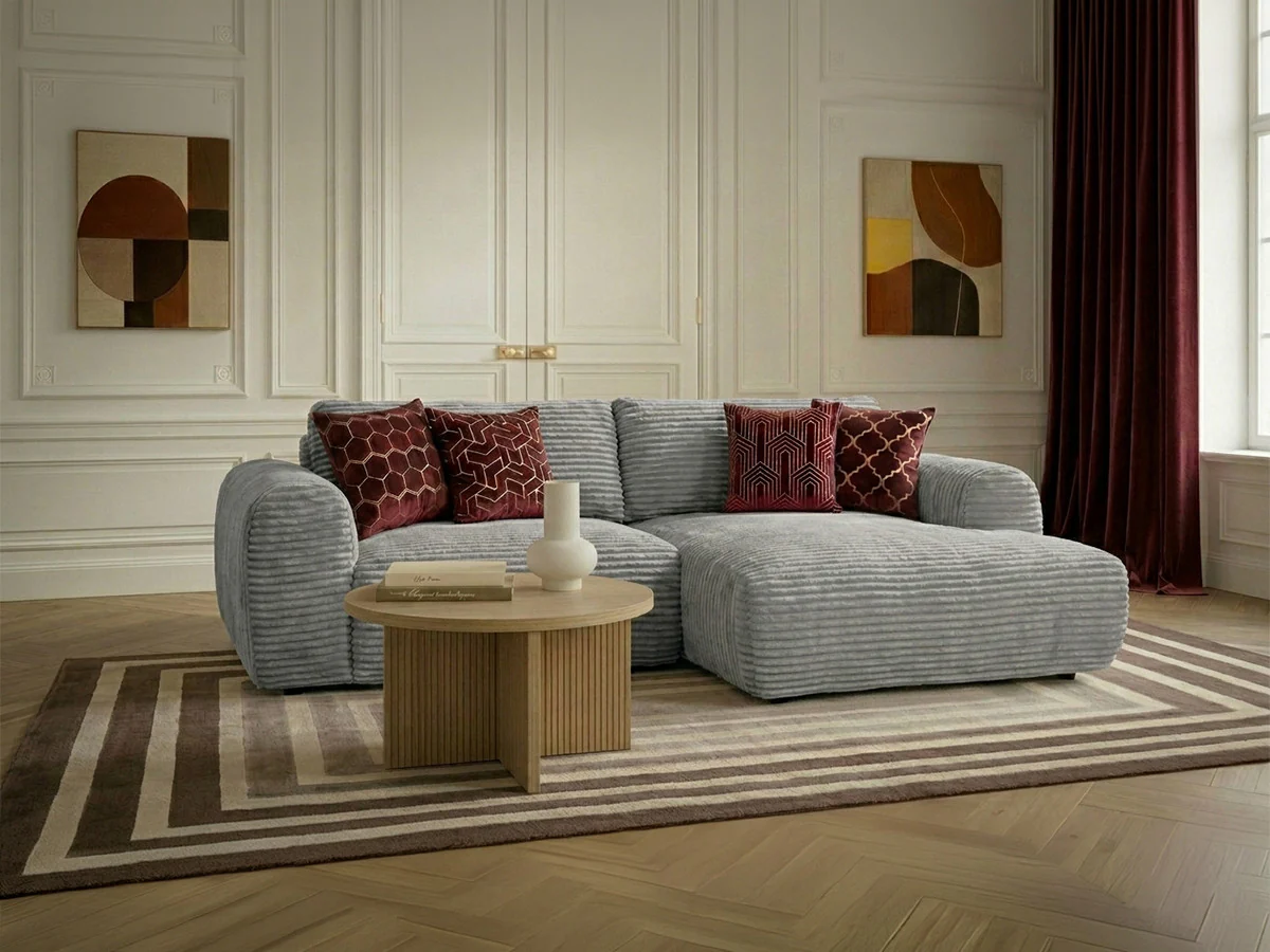 Canapé d'angle compact convertible coffre LUCIEN gros côtelé doux - Image 25