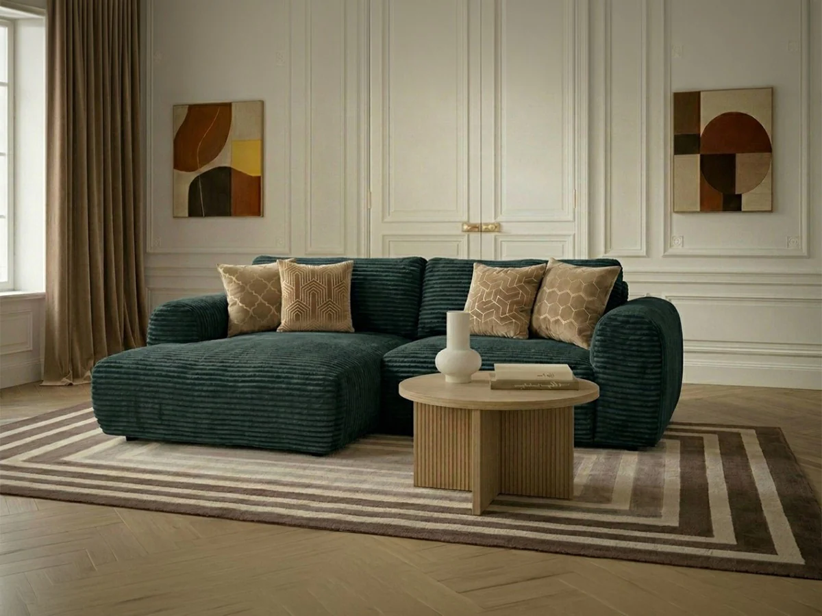 Canapé d'angle compact convertible coffre LUCIEN gros côtelé doux - Image 30