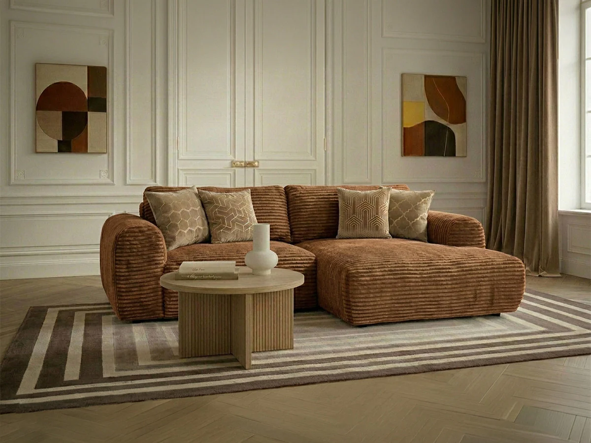 Canapé d'angle compact convertible coffre LUCIEN gros côtelé doux - Image 31