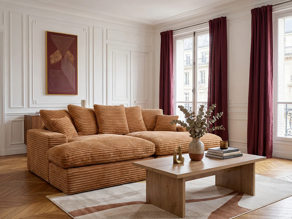 Canapé 3 places causeuse avec assise profonde NEVADA gros côtelé doux - Image 11
