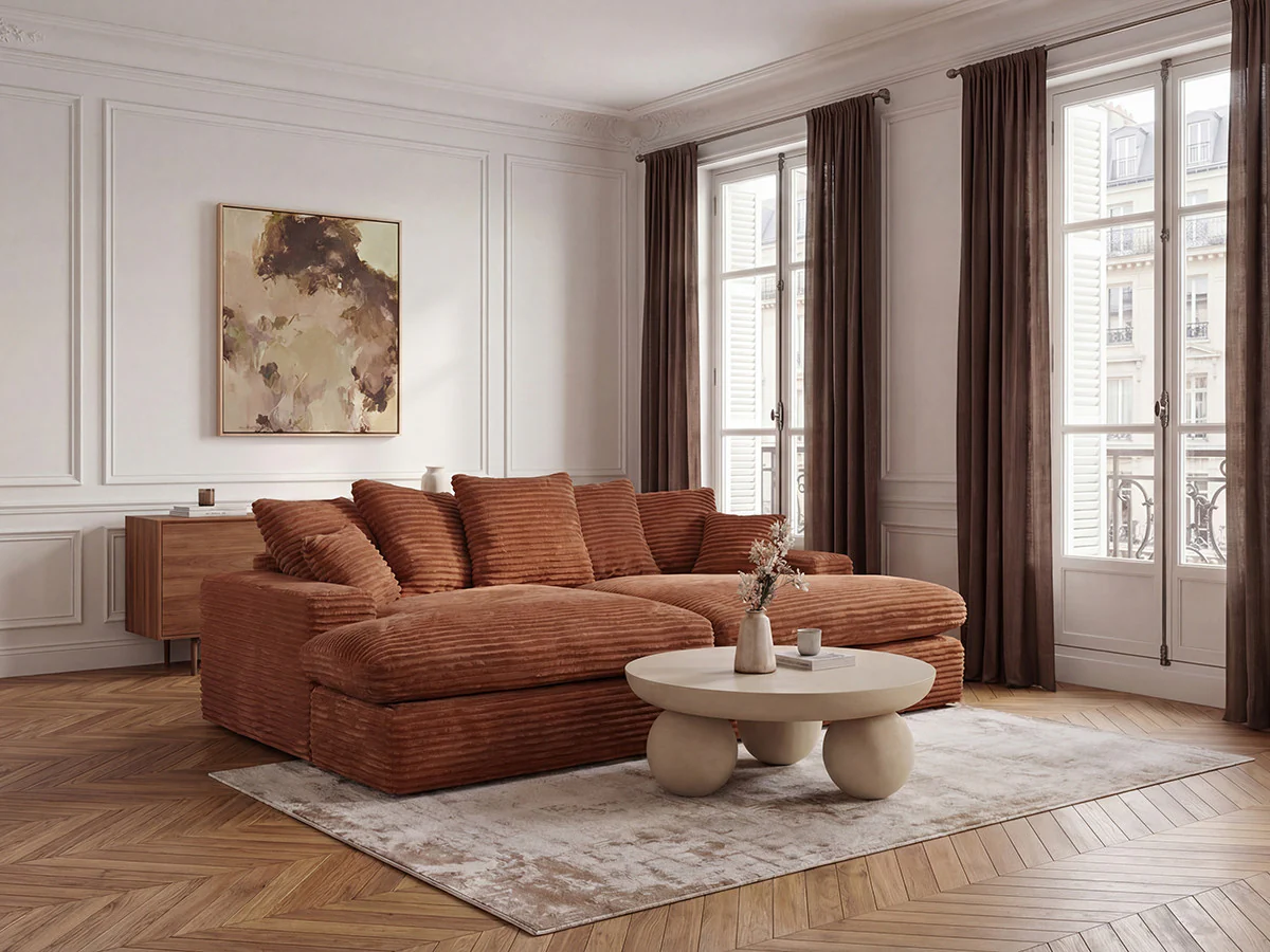 Canapé 3 places causeuse avec assise profonde NEVADA gros côtelé doux - Image 9