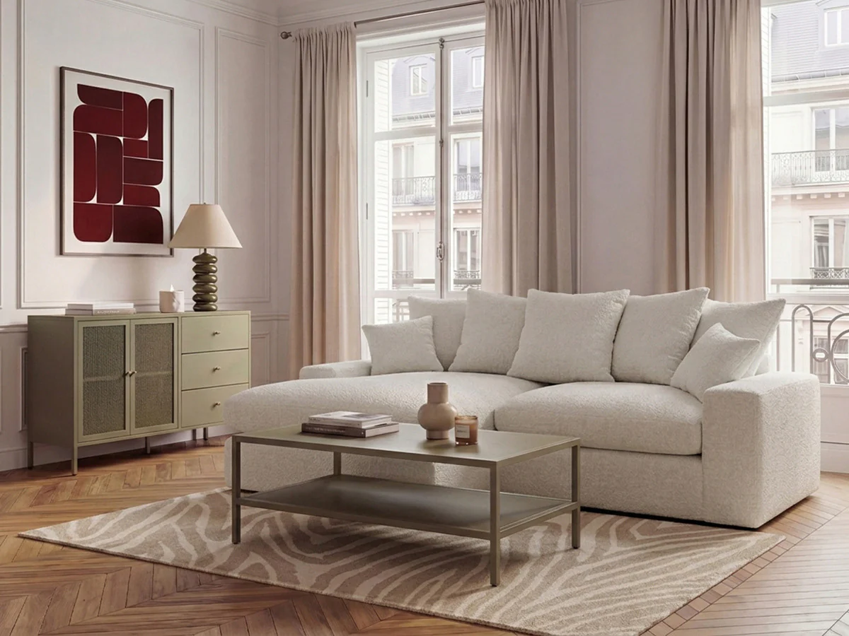 Canapé d'angle réversible compact NEVADA tissu lisse